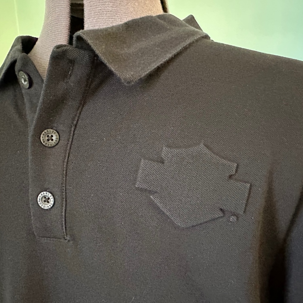 Harley Davidson black polo w/ embossed shield size large